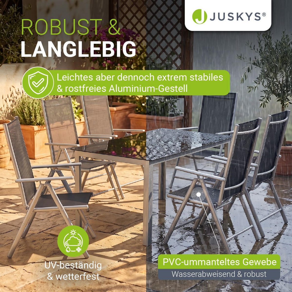 GARTENGARNITUR Milano 7-tlg. - Silberfarben, Metall - Juskys