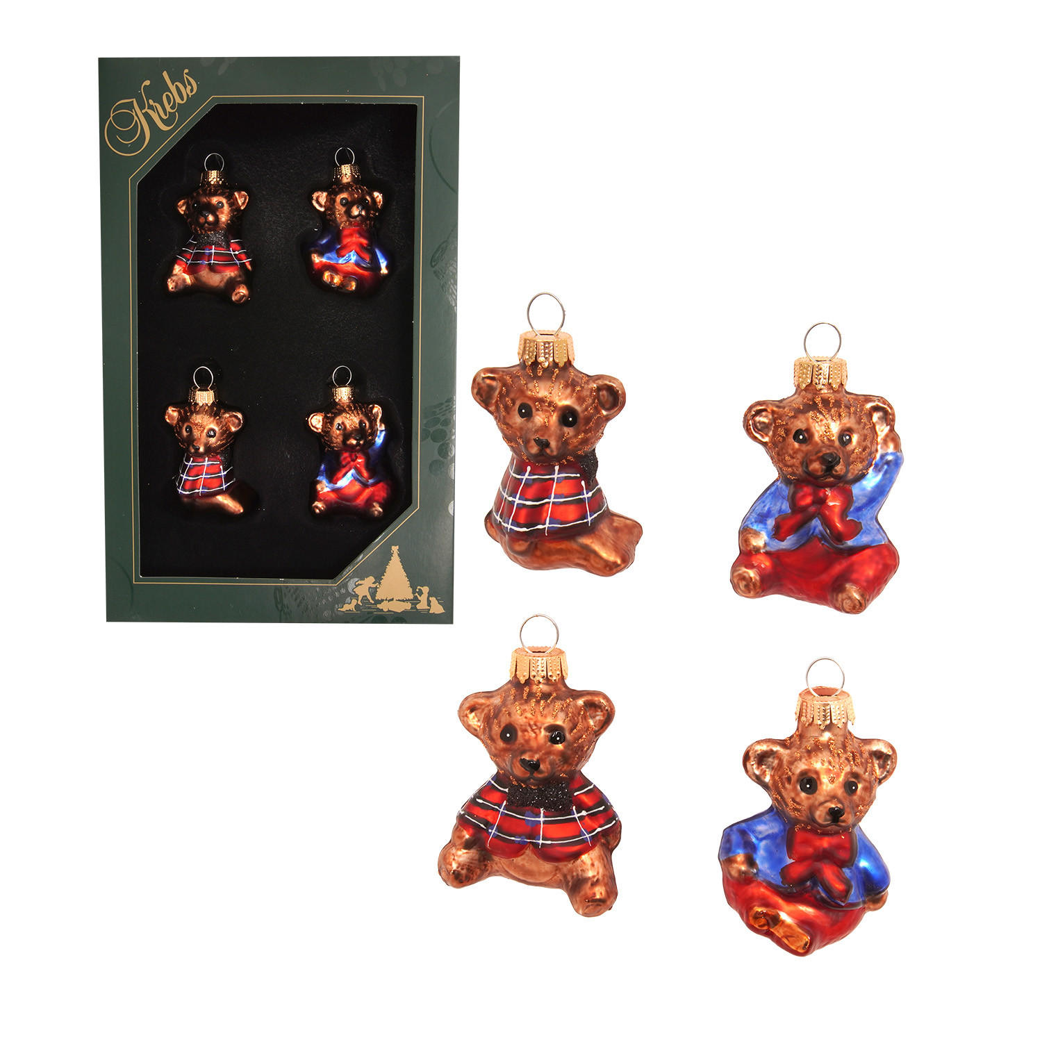 CHRISTBAUMSCHMUCK Teddy Mini-Set Braun 5cm (Glas / 1 Stk.) - Braun, Glas (4/5/3cm) - Krebs Glas Lauscha