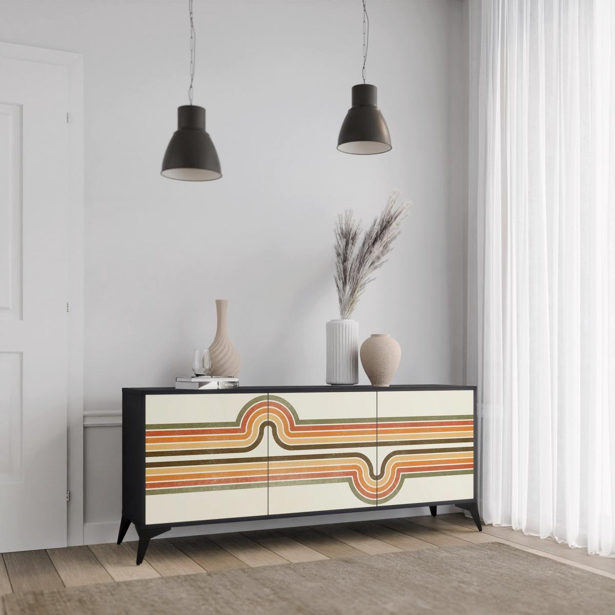 SIDEBOARD EXCEPTIONAL STREAM, Eicheneffekt, 164,5x42x77,5 cm, 3 Türen - Eichefarben/Buchefarben, Holzwerkstoff/Buchenholz (164.5/77.5/42cm) - SpaceRebels