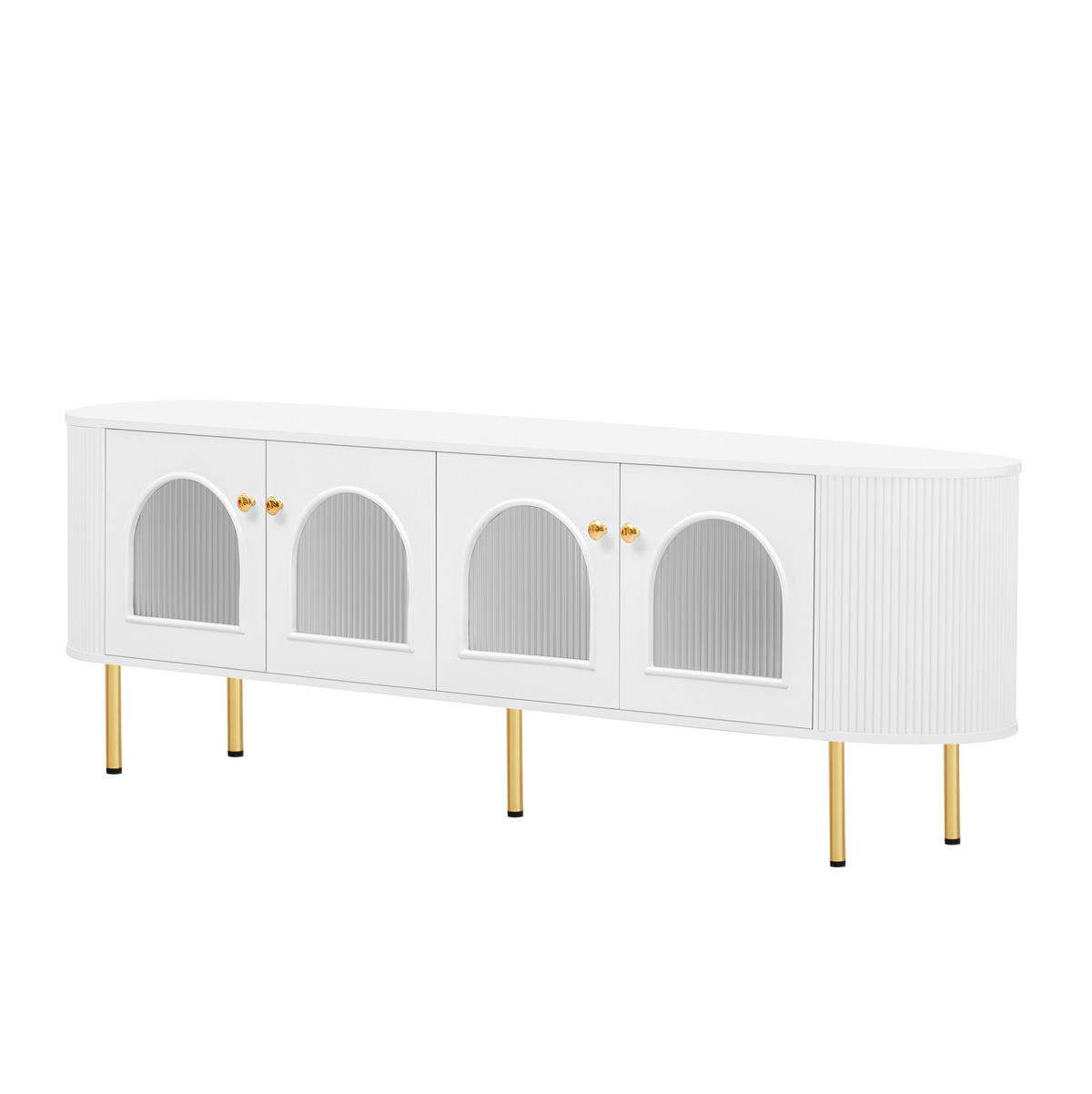 TV-ELEMENT mit 4 Glastüren 170 x 35 x 55 cm MDF White and Gold - Weiß, Holzwerkstoff (35/55/170cm) - Beauniv