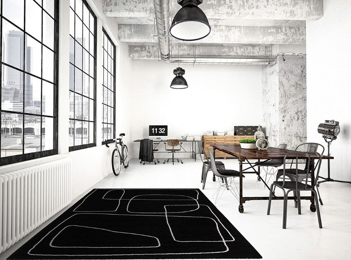 TEPPICH modern Flachgewebe STUDIO Schwarz 200 x 290 cm - Schwarz, Textil (200/290cm) - Novatrend