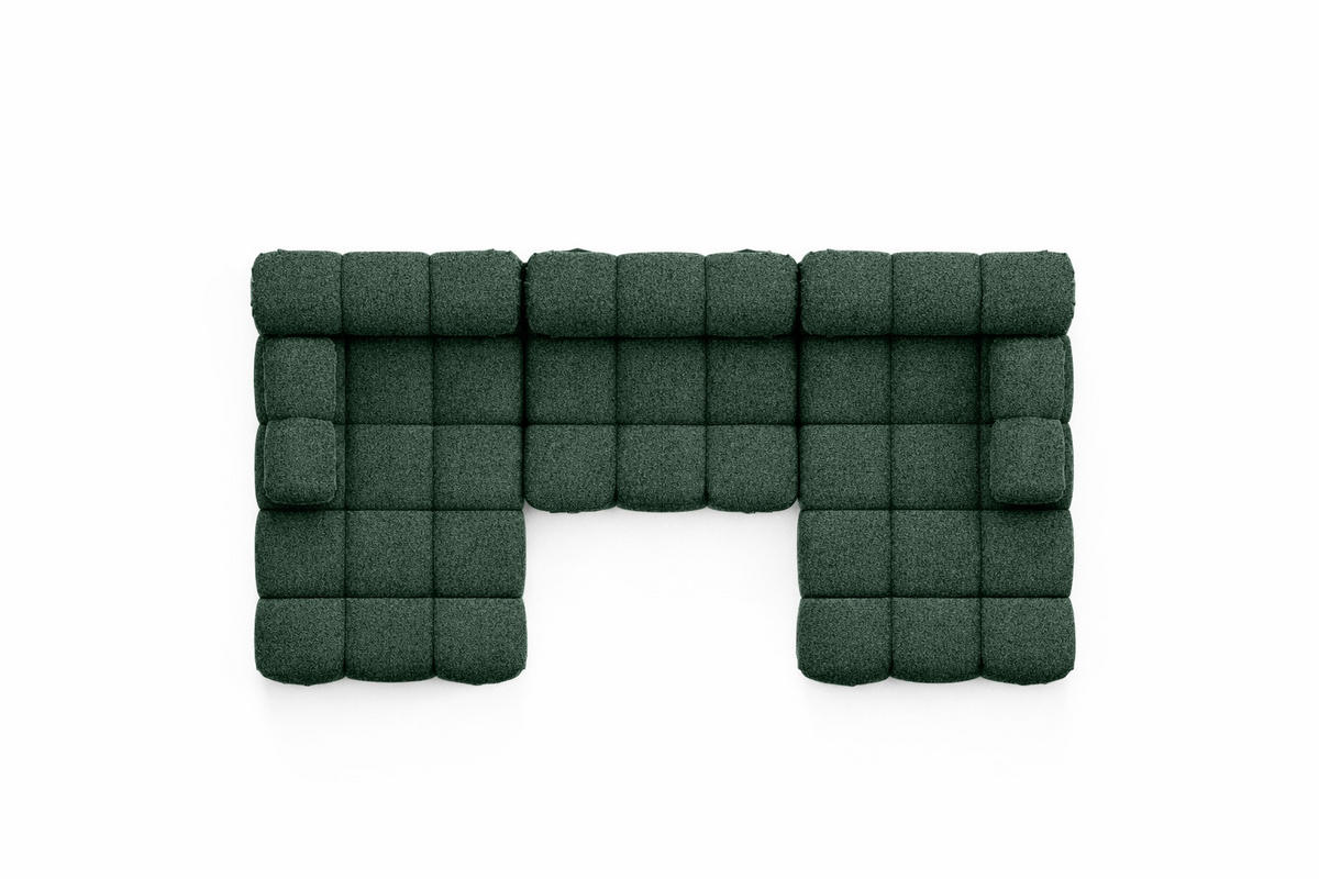 ECKSOFA U-Form, Stoff Bouclé Abriamo, Dunkelgrün, Selia U - Dunkelgrün, Holz (285/70/160cm) - Kaiser Möbel