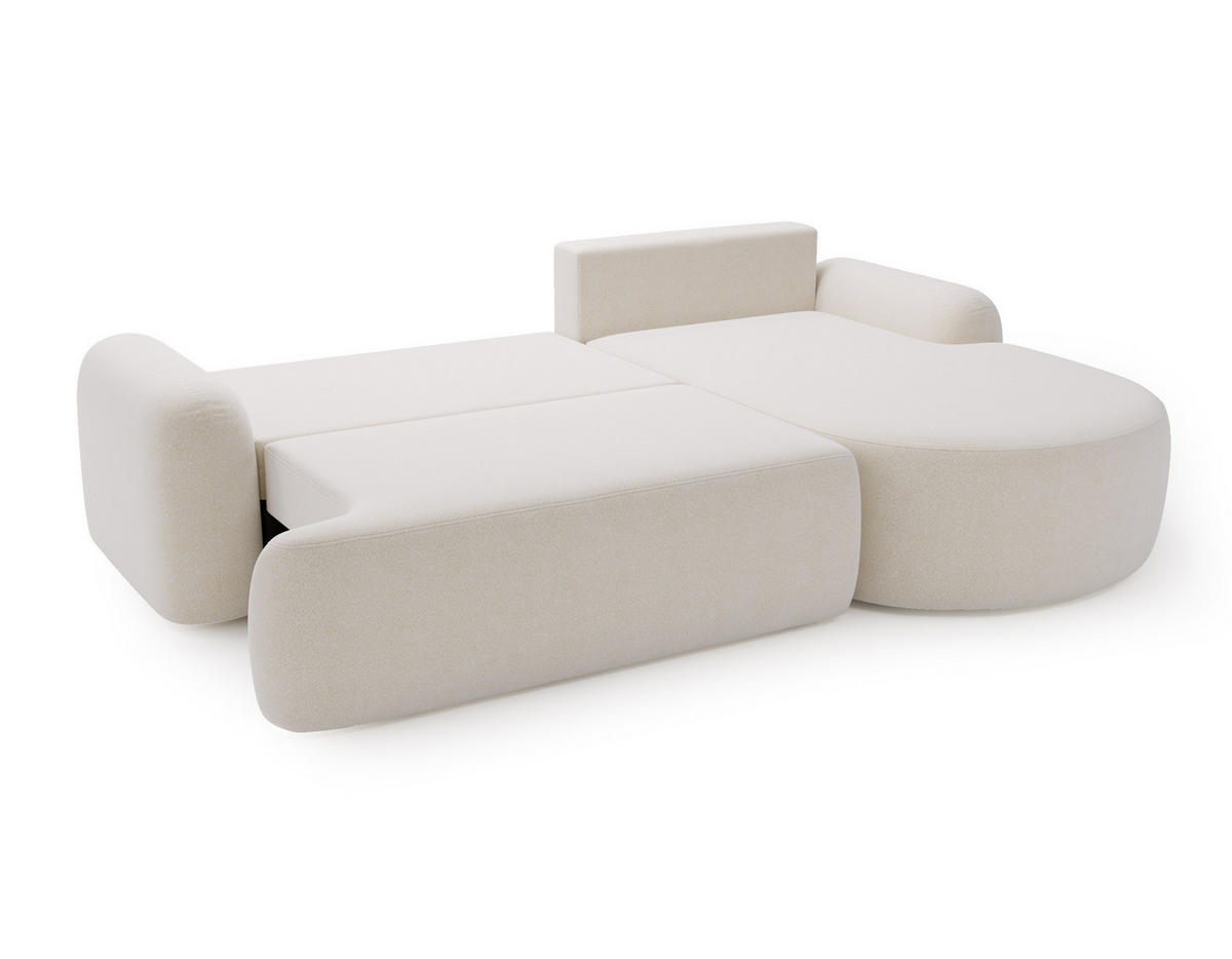 ECKSOFA Cloudy Weiß, Sofa aus Boucle-Stoff mit Kissen, rechte seite - Weiß, Holzwerkstoff/Textil (261/177cm) - Bettso