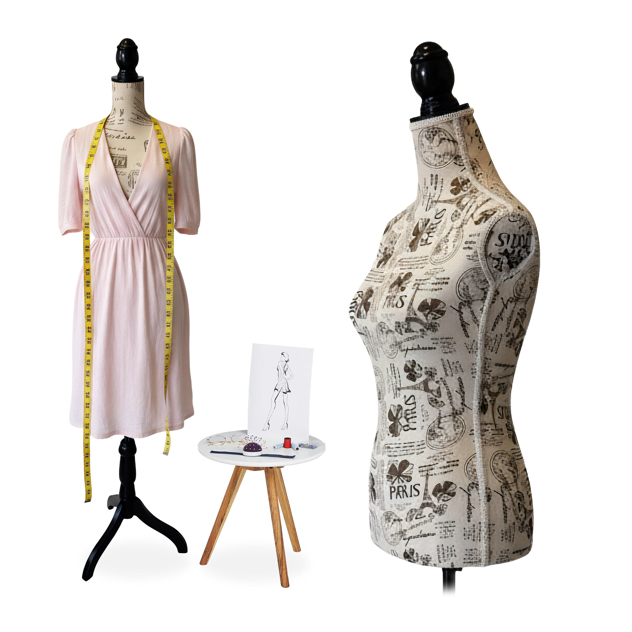 KREJČÍCKA pupa - viacfarebná, drevo/textil (41/175/34cm) - Relaxdays