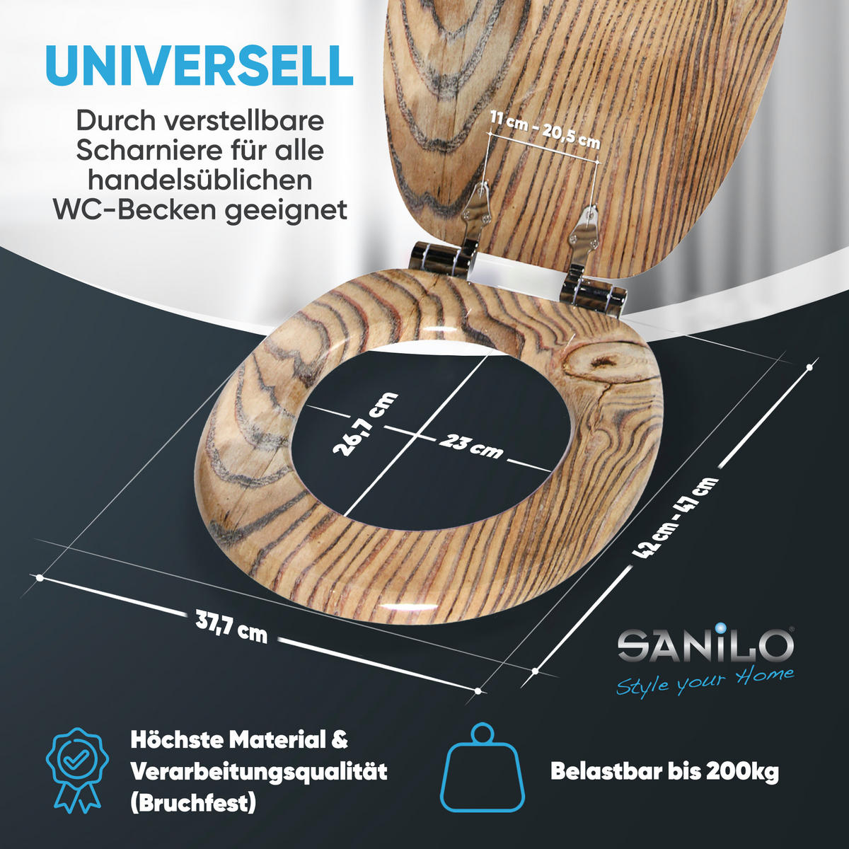 WC-SITZ mit Absenkautomatik Grain - Braun, Holzwerkstoff (38/6/47cm) - Sanilo