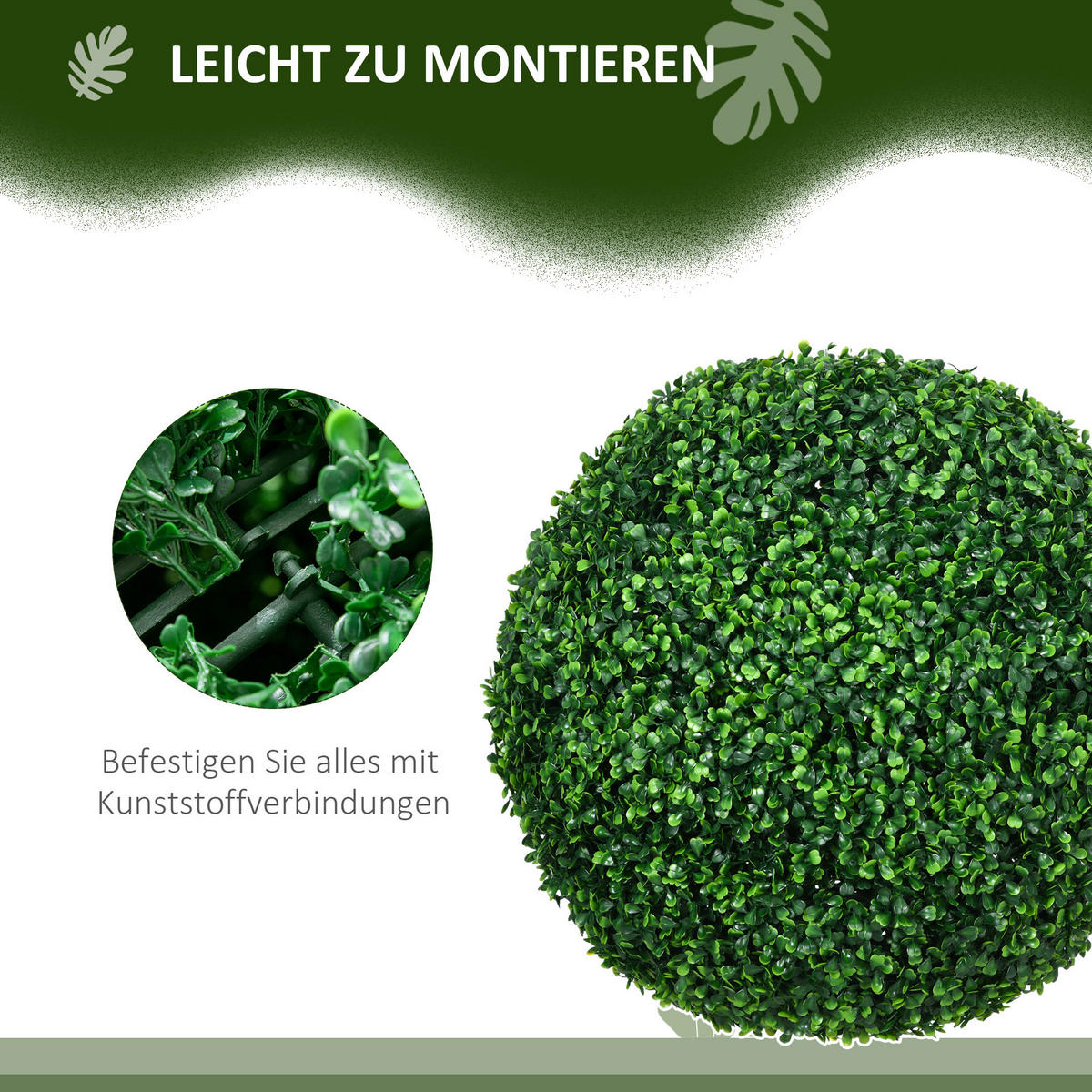 KUNSTPFLANZEN 50/50/50 cm grün aus Kunststoff 2er-Set für Innen und Außen - Grün, Kunststoff (50cm) - OKWISH