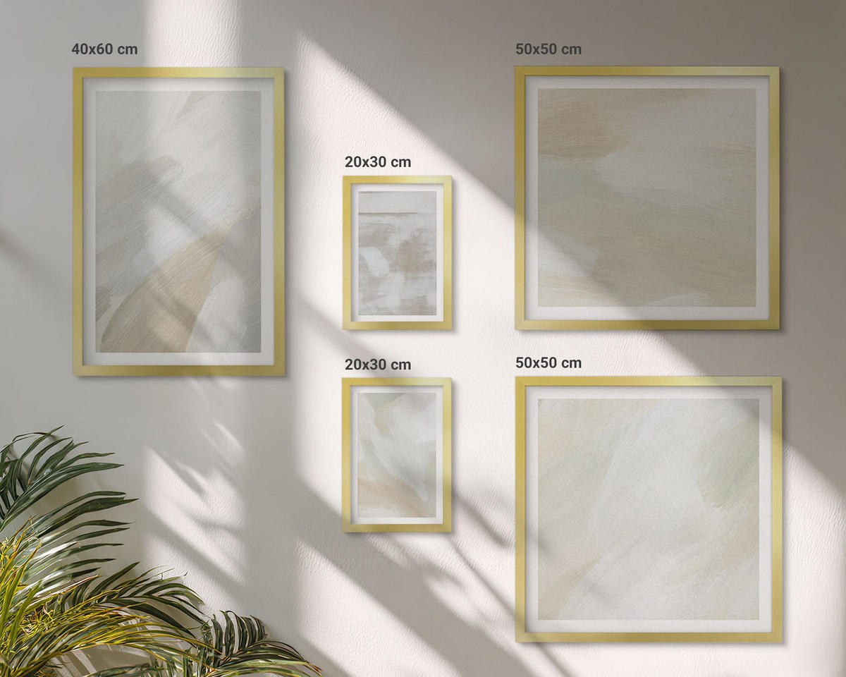 BILDER SET 5er Set - 50x50 cm & 20x30 cm & 40x60 cm Goldrahmen - Abstrakte Pinselmalerei auf Leinwand - Goldfarben, Kunststoff (40/60cm) - TULUP