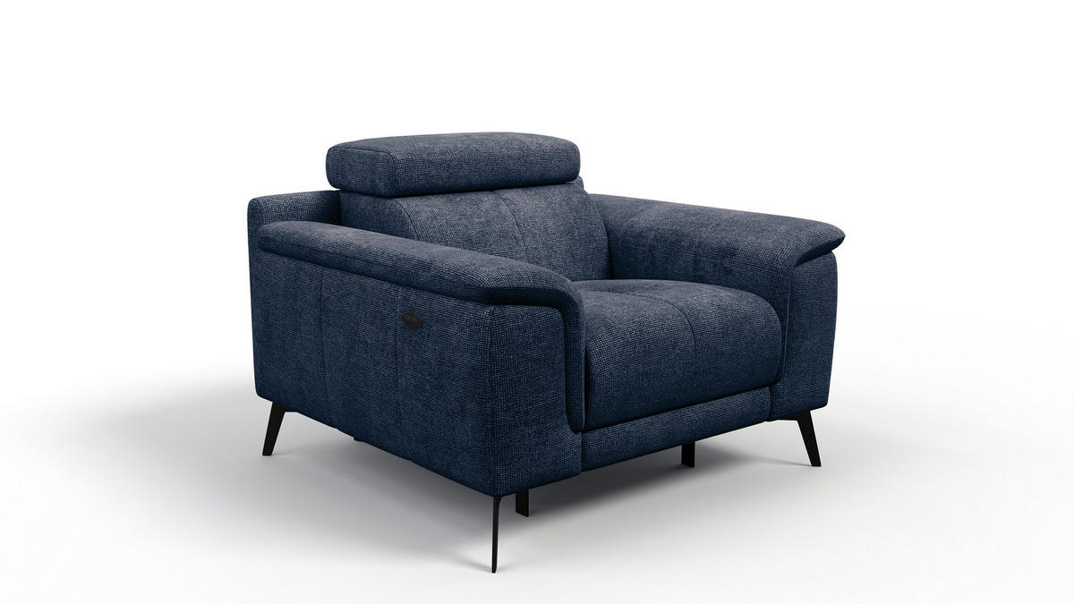 SESSEL FIERO mit Relaxfunktion, dunkelblau - Schwarz/Dunkelblau, Holzwerkstoff/Textil (114/82/103cm) - Courtois Laville