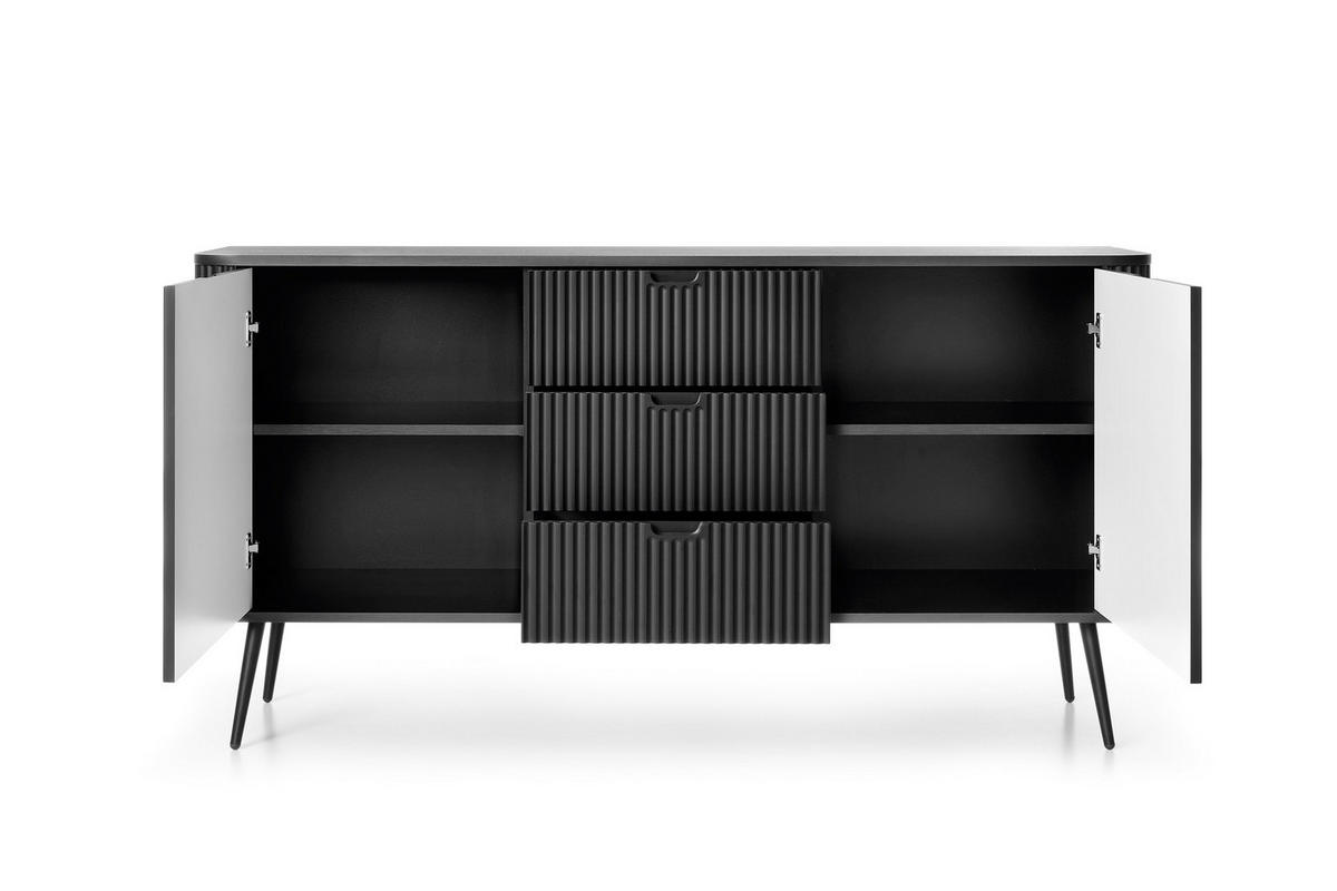 KOMMODE Breite ZOVA Schwarz-Schwarz, 168x87x39cm 3 Schubladen, 2 Schränke - Creme/Schwarz, Holzwerkstoff/Kunststoff (168/87/39cm) - DomoHome