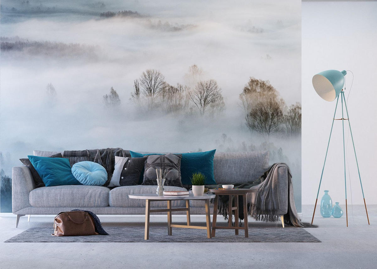 FOTOTAPETE Berglandschaft mit Bäumen 375 x 270 cm - Grau, Papier (375/270cm) - Sanders & Sanders