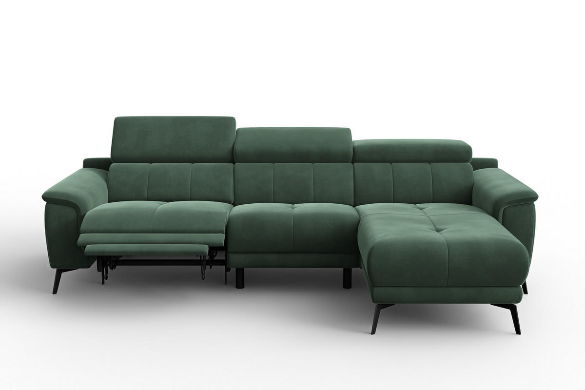 ECKSOFA FIERO 4-Sitzer RECHTS, Grüner Veloursstoff - Schwarz/Grün, Holz/Textil (288/170cm) - Courtois Laville