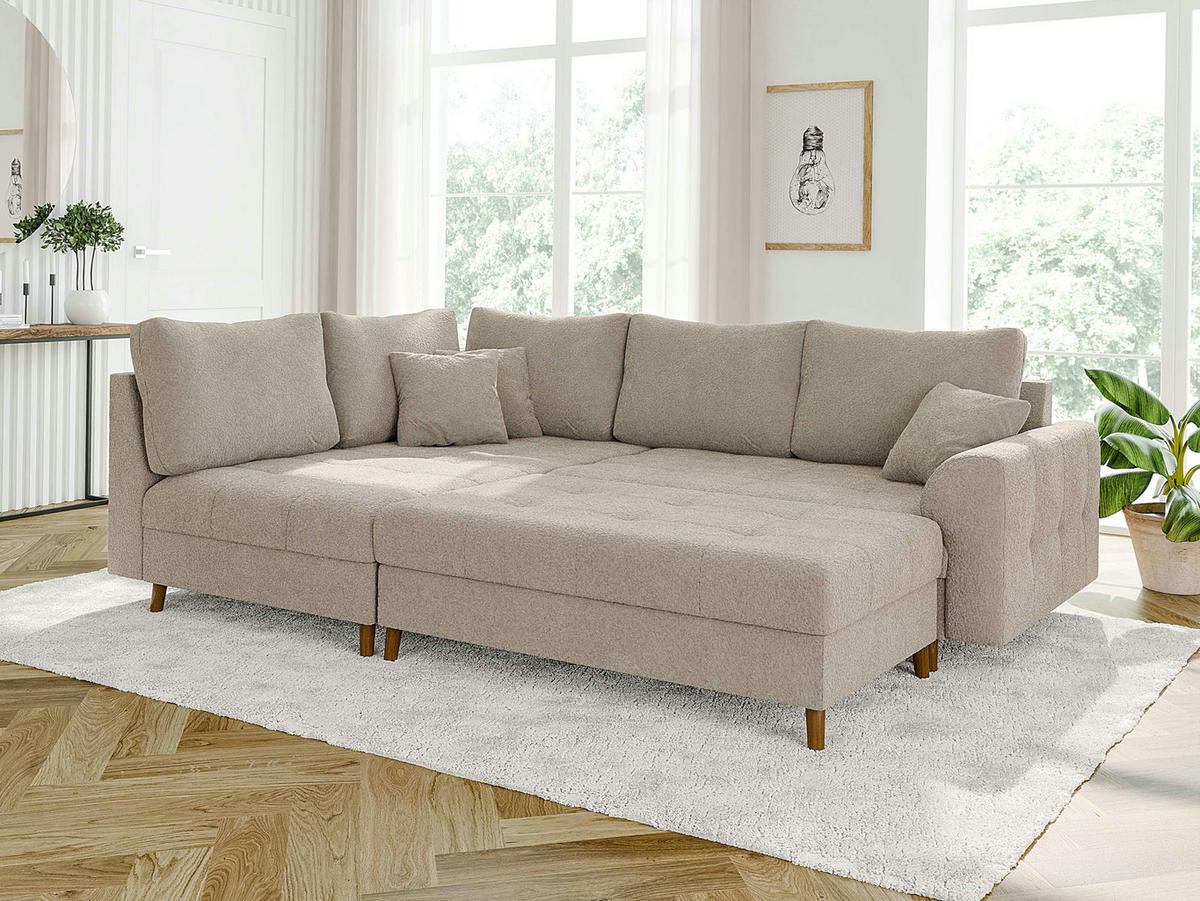 HOCKER Henrik Beige Boucle - Beige/Braun, Holz/Textil (118/40/73cm) - S-Style Möbel
