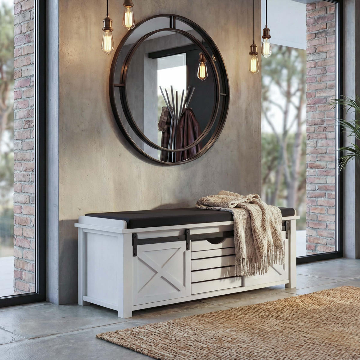 SITZBANK MIT STAUFÄCHERN Schwarz - Schwarz, Holz (102/43/33cm) - MCW