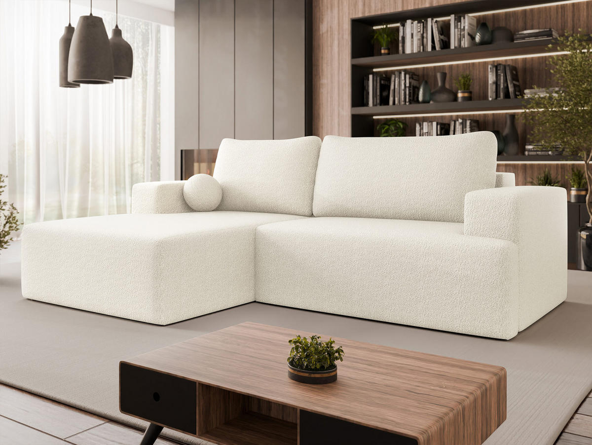 ECKSOFA Mivo, Seite: Links - Creme/Schwarz, Holz/Kunststoff (266/163cm) - MIRJAN24