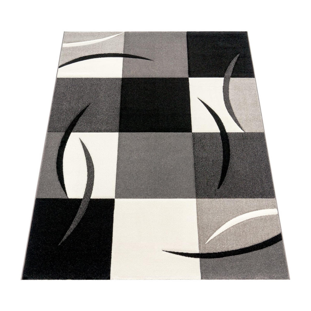 TEPPICH Kurzflor Karo Wohnzimmer schmutzabweisend Schwarz Rechteckig 300x400 - Schwarz, Textil (300/400cm) - KADIMA DESIGN