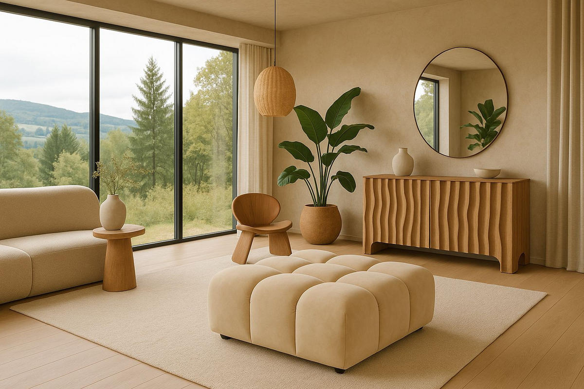 HOCKER, Modulhocker Bolla, stoff Bluvel, Creme - Creme, Holz (96/42/96cm) - Kaiser Möbel