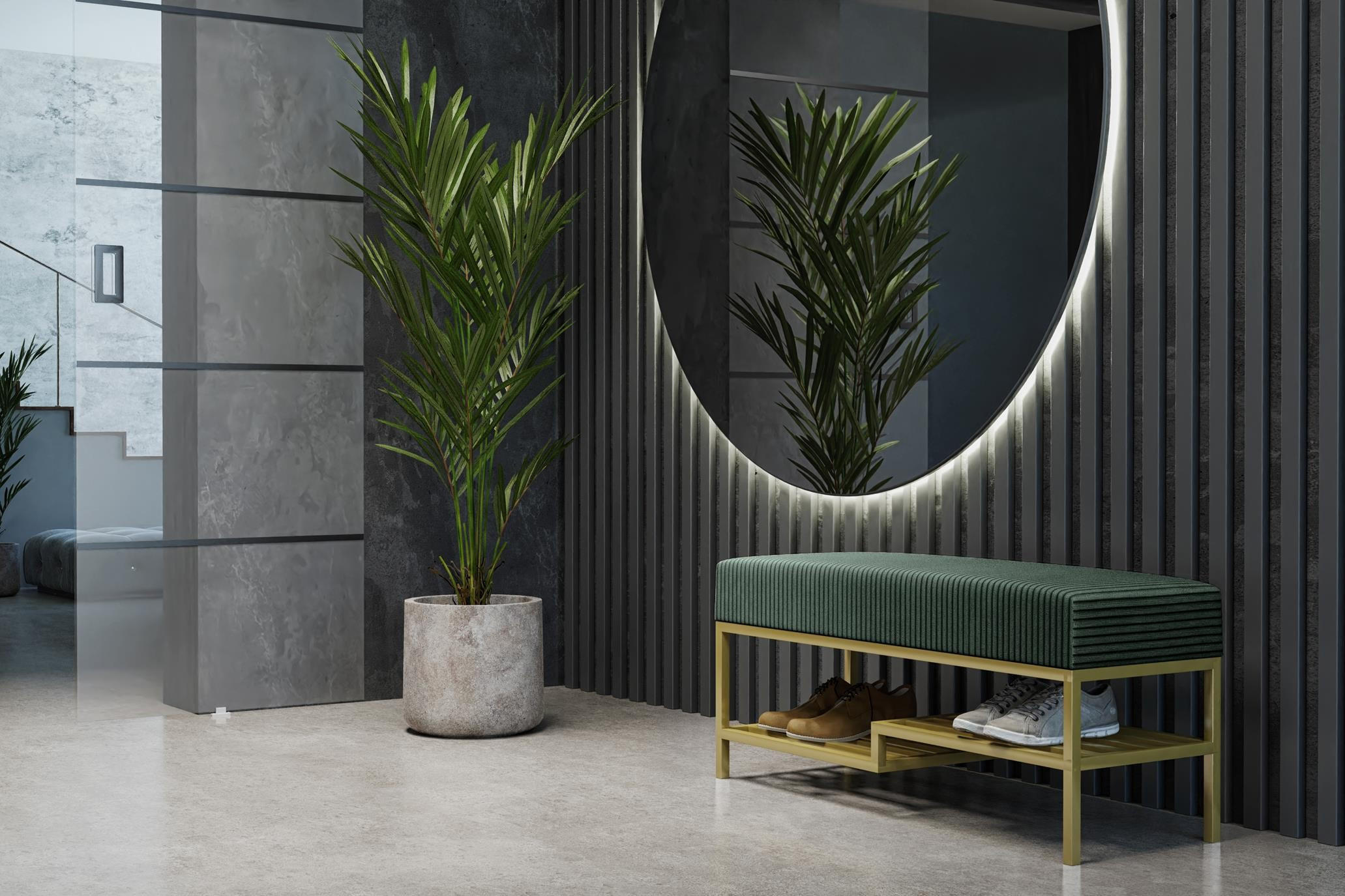 SITZBANK Mello 80 Grün, Goldfarbene Beine, Cordstoff Bank mit Ablage - Goldfarben/Grün, Holzwerkstoff/Textil (80/45/35cm) - Bettso