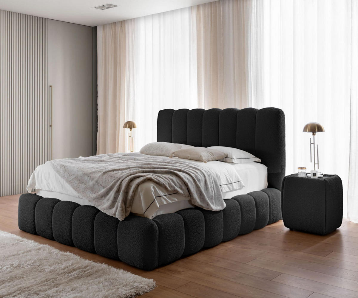 POLSTERBETT CHLOE mit Bettkasten 160x200,Doppelbett mit Stauraum und Lattenrost,Boxspringbett-Optik,ohne Matratze,Schlafzimmer-Schwarz - Schwarz, Holz (160/200cm) - Furnistar