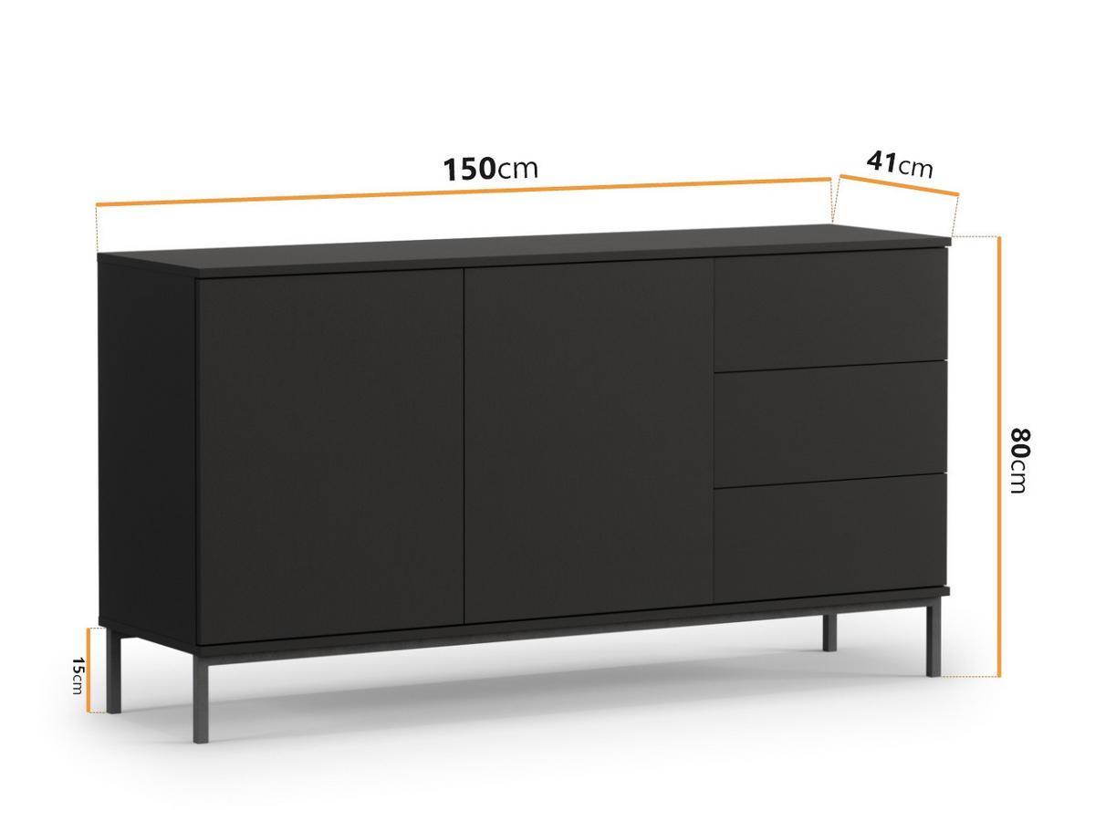 KOMMODE Dallas K2D3SZ 150 cm Schwarz - Schwarz, Holzwerkstoff/Metall (150/80/41cm) - Ravio