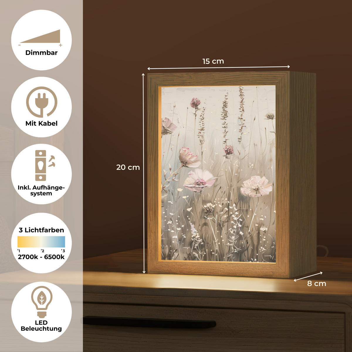 NÁSTĚNNÁ LAMPA Květiny - růžová - moderní - béžová 15x20 cm - starorůžová, kompozitní dřevo (15/20/8cm) - OnlyWow