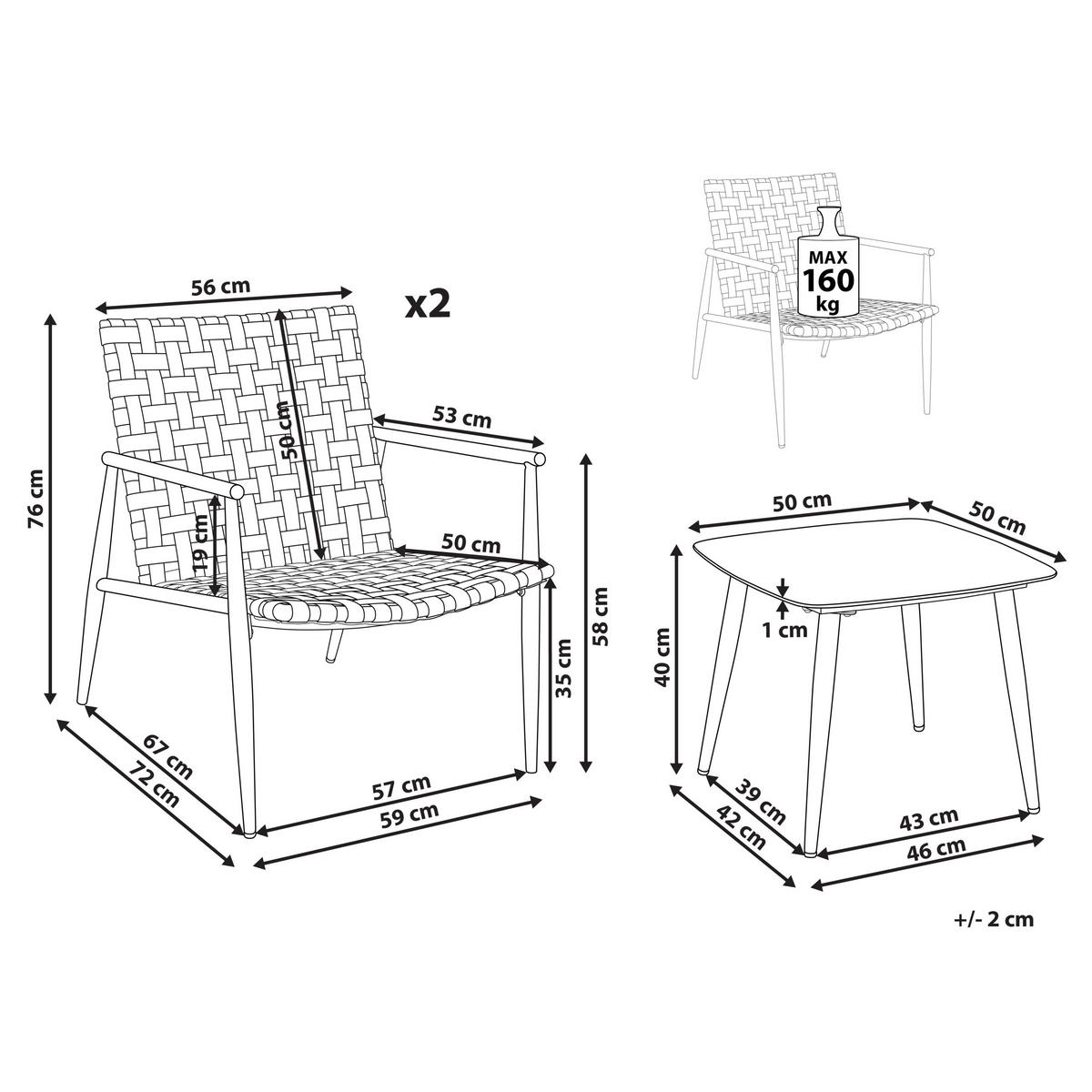 BISTRO-SET 2-Sitzer Braun Ziria - Schwarz/Braun, Kunststoff - Beliani