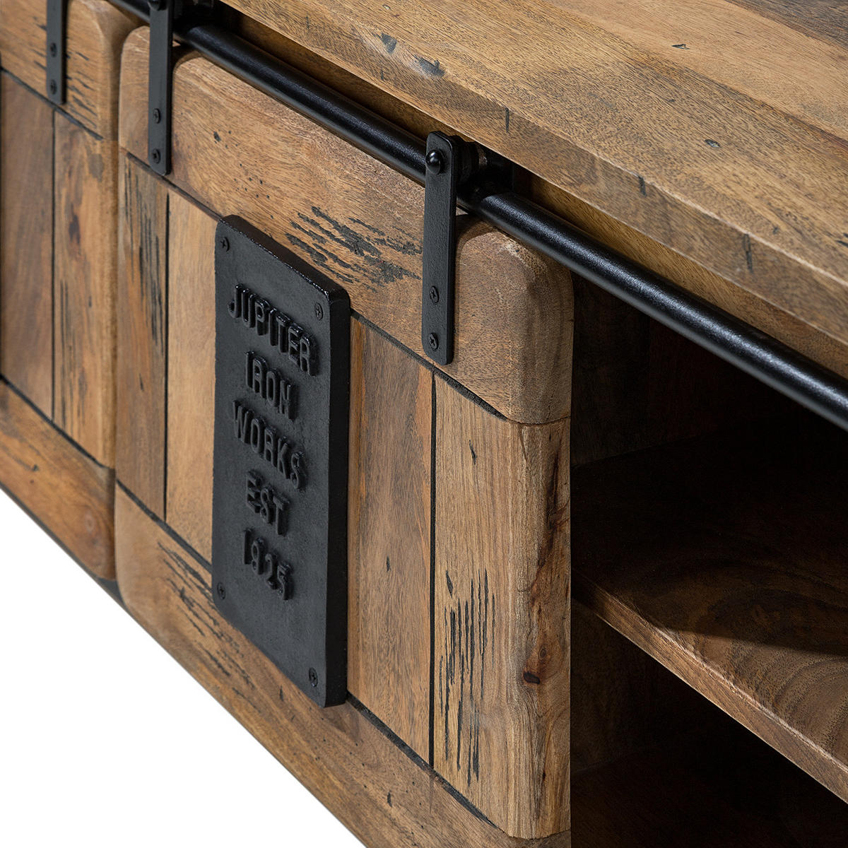 TV-LOWBOARD - Mango massiv / Eisen - Mango / Schwarz - Braun, Holz/Metall (180/50/55cm) - home24