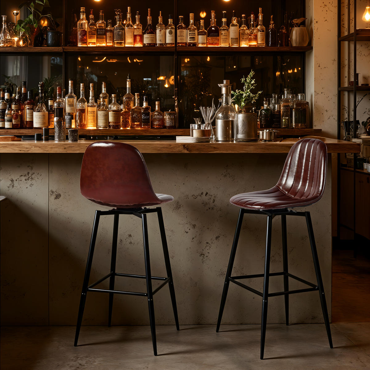 BARHOCKER Drehbare 2er-Set H67 cm - Rotbraun/Schwarz, Textil/Metall (42.5/97/46.5cm) - Urban Meuble