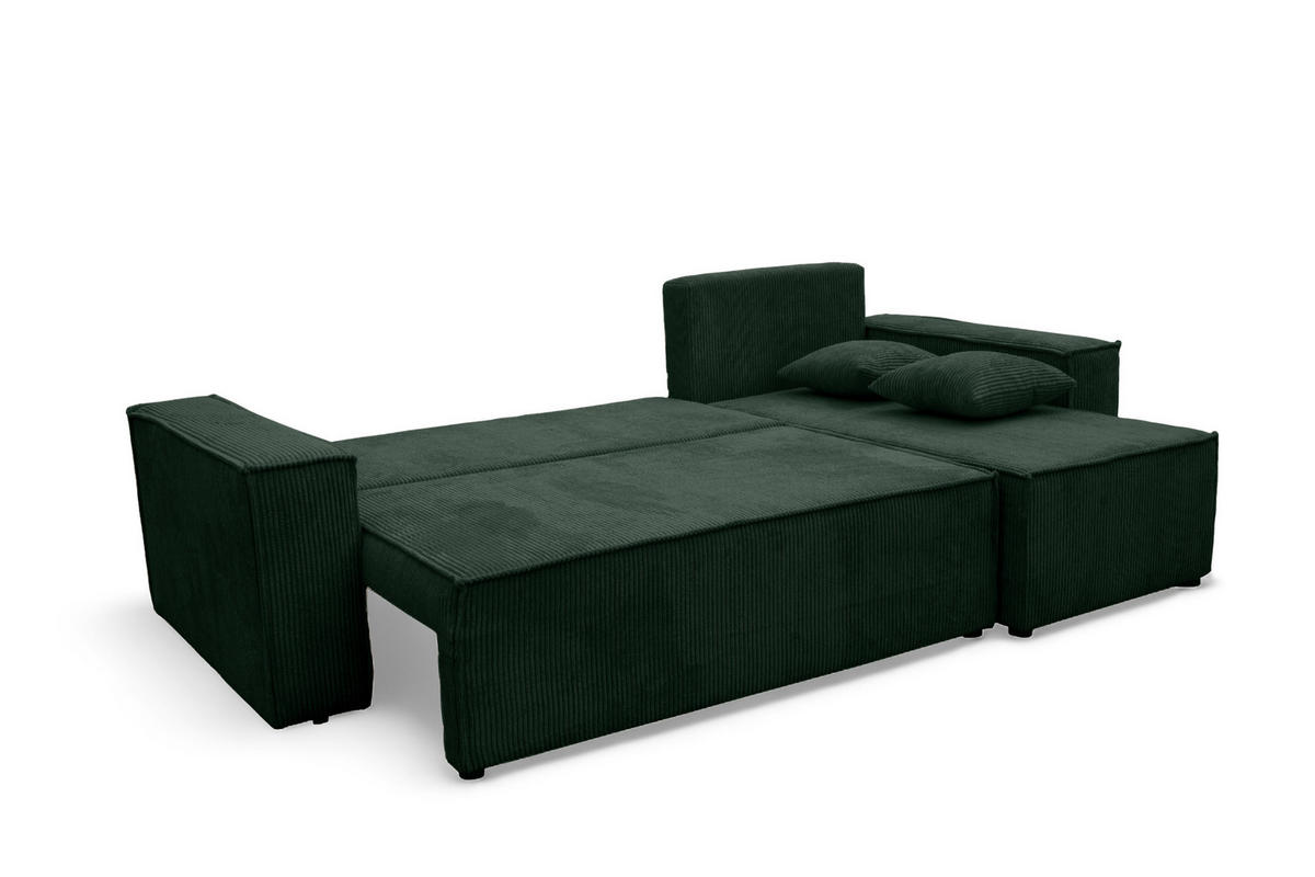 ECKSOFA Hugo L in L-Form mit Schlaffunktion und Bettkasten, Farbe: Grün, Cordstoff, Ottomane Unsiversal - Grün, Textil (244/145cm) - VENASI MÖBEL