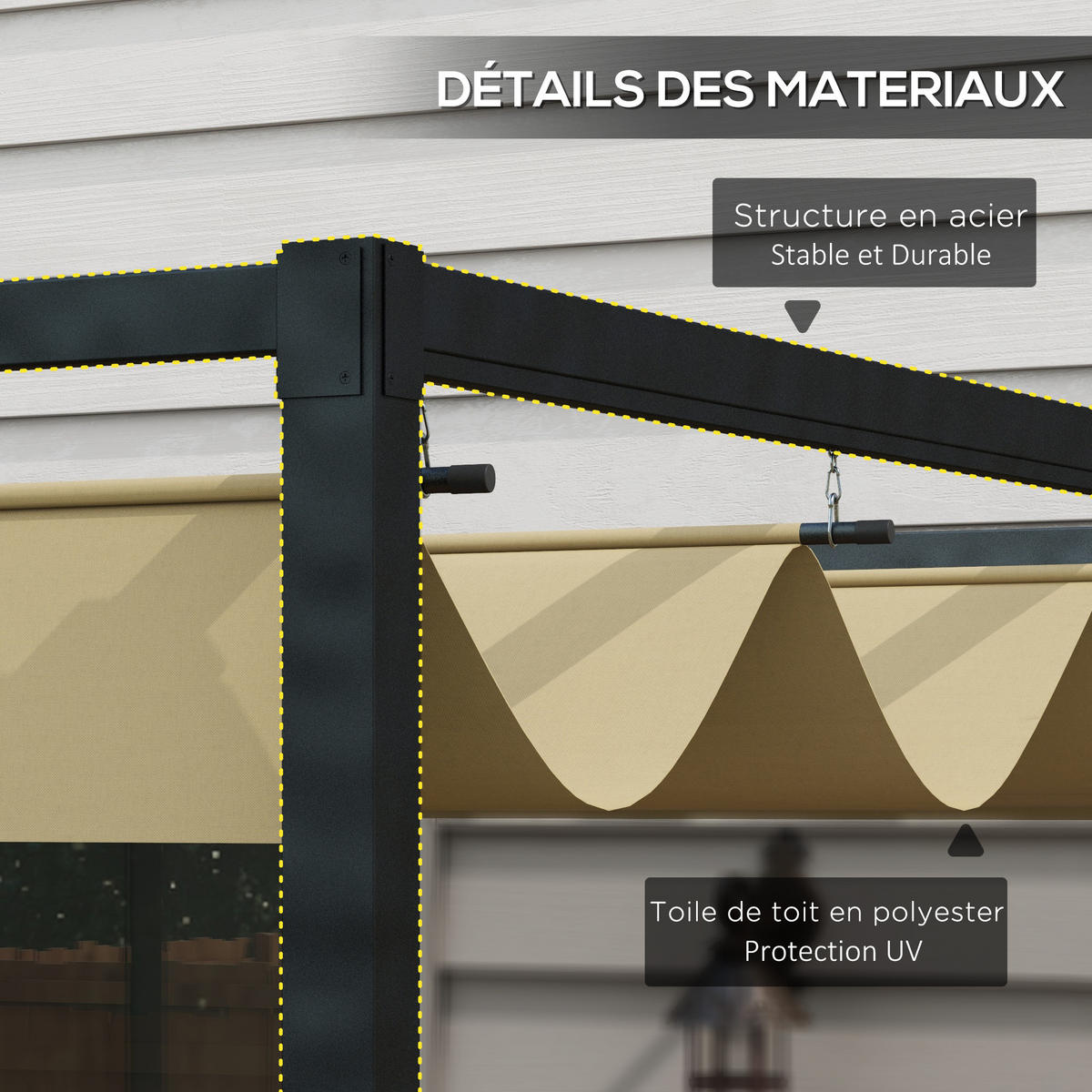 PERGOLA DE-12639 300/200 cm ausziehbar 180 g/m² Kaki - Mokka, Metall (213/221/298cm) - ComfortXL