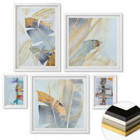 WANDBILDER 5er-Set - 50x50 cm & 20x30 cm & 40x60 cm Weißer Rahmen - abstrakte Muster in Blautönen - Weiß, Kunststoff (40/60cm) - ArtPrintCave