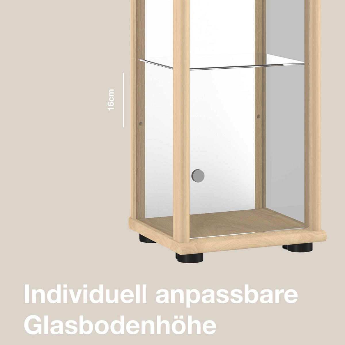 GLASVITRINE 33/37/176 cm mit Spiegel, LED, Schloss & 4 höhenverstellbaren Glasböden - Transparent/Silberfarben, Glas/Holzwerkstoff (37/176/33cm) - K-Möbel