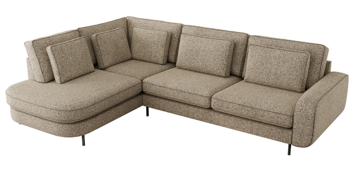 ROHOVÁ SEDAČKA CALENO L - Béžová Strukturovaná látka - Pravá Strana - kapučínová/černá, kov/textil (317/225cm) - MKS