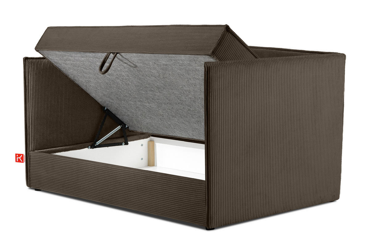JUGENDBETT ROTI Einzelbett mit Bettkasten, 90x200cm, Bett mit Bonellmatratze, mit Rückenlehne - Schwarz/Braun, Holz/Holzwerkstoff (92/200cm) - KONSIMO®