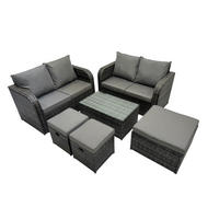 GARTENMÖBELGARNITUR mit KISSEN Polyrattan Dunkelgrau 7-Sitzer - Dunkelgrau/Grau, Glas/Kunststoff - Fimous