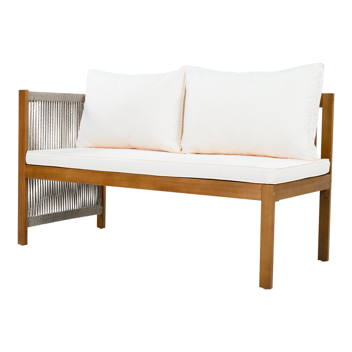 GARTENMÖBEL-SET, Ecksofa + Couchtisch, Akazienrahmen, Beige - Beige, Textil - FLIEKS