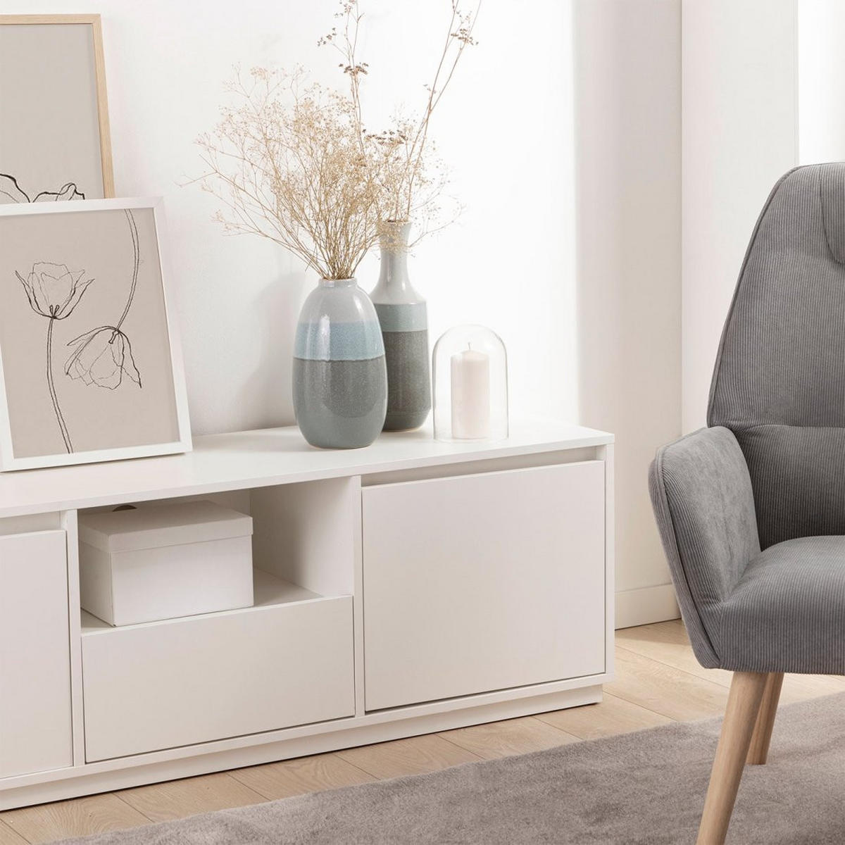 TV-ELEMENT Oslo Weiß 148 cm x 47 cm - Weiß, Holzwerkstoff (148/47/40cm)