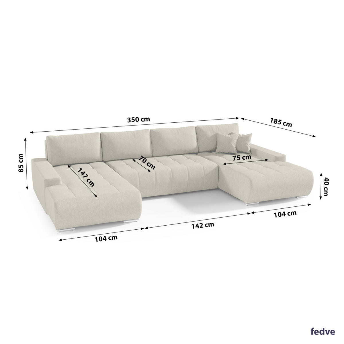 WOHNLANDSCHAFT mit Schlaffunktion Dhaka U, Vanille - Beige, Textil (185/85/350cm) - Fedve