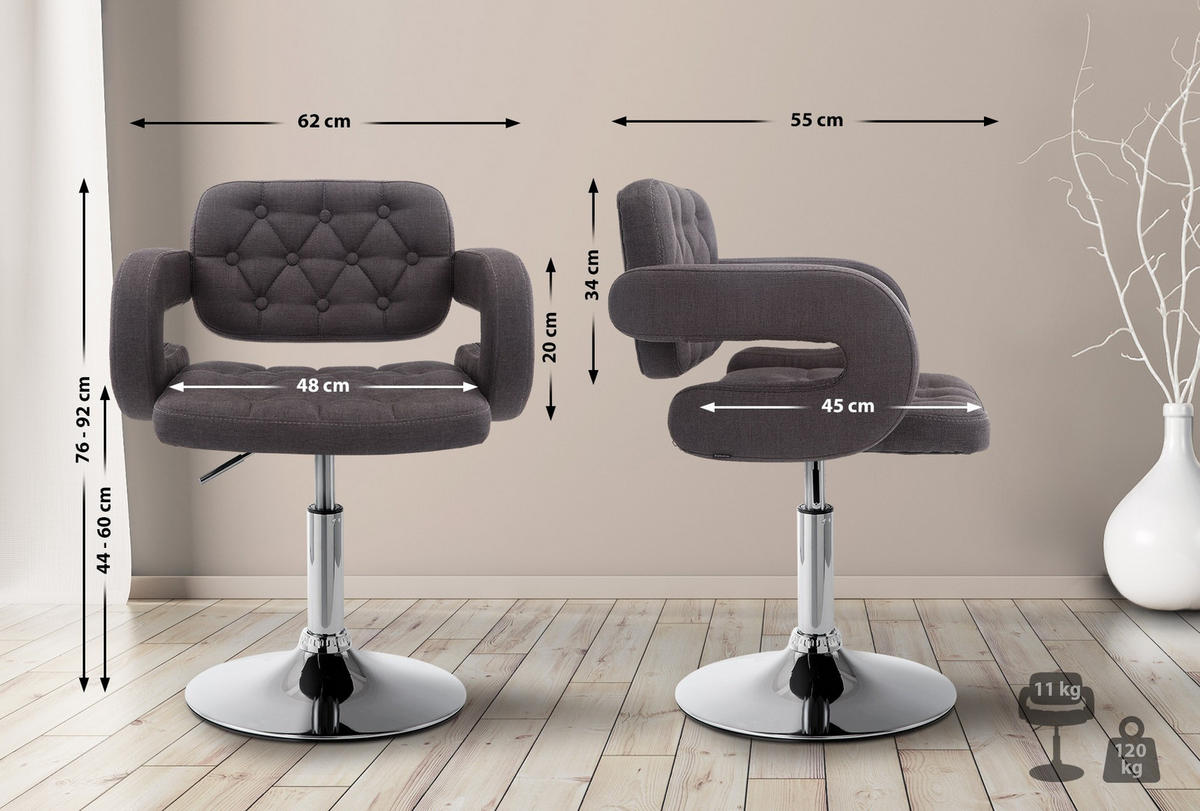 DREHSTUHL Stoff dunkelgrau - Chromfarben/Dunkelgrau, Textil/Metall (62/76/55cm) - CLP