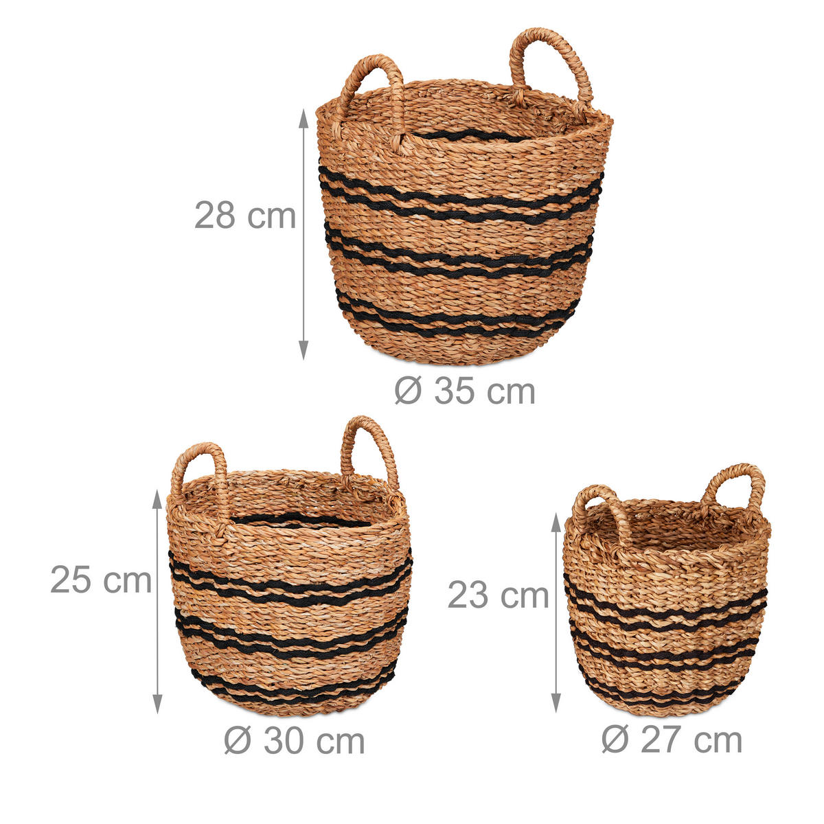 3XAUFBEWAHRUNGSKORB - Hellbraun, Textil (35/35/35cm) - Relaxdays