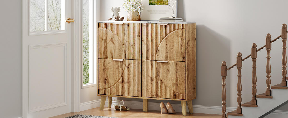 SCHUHSCHRANK 4 Türen Holzoptik Marmorplatte - Naturfarben, Holz (105/95.5/24cm) - LEBENLANG