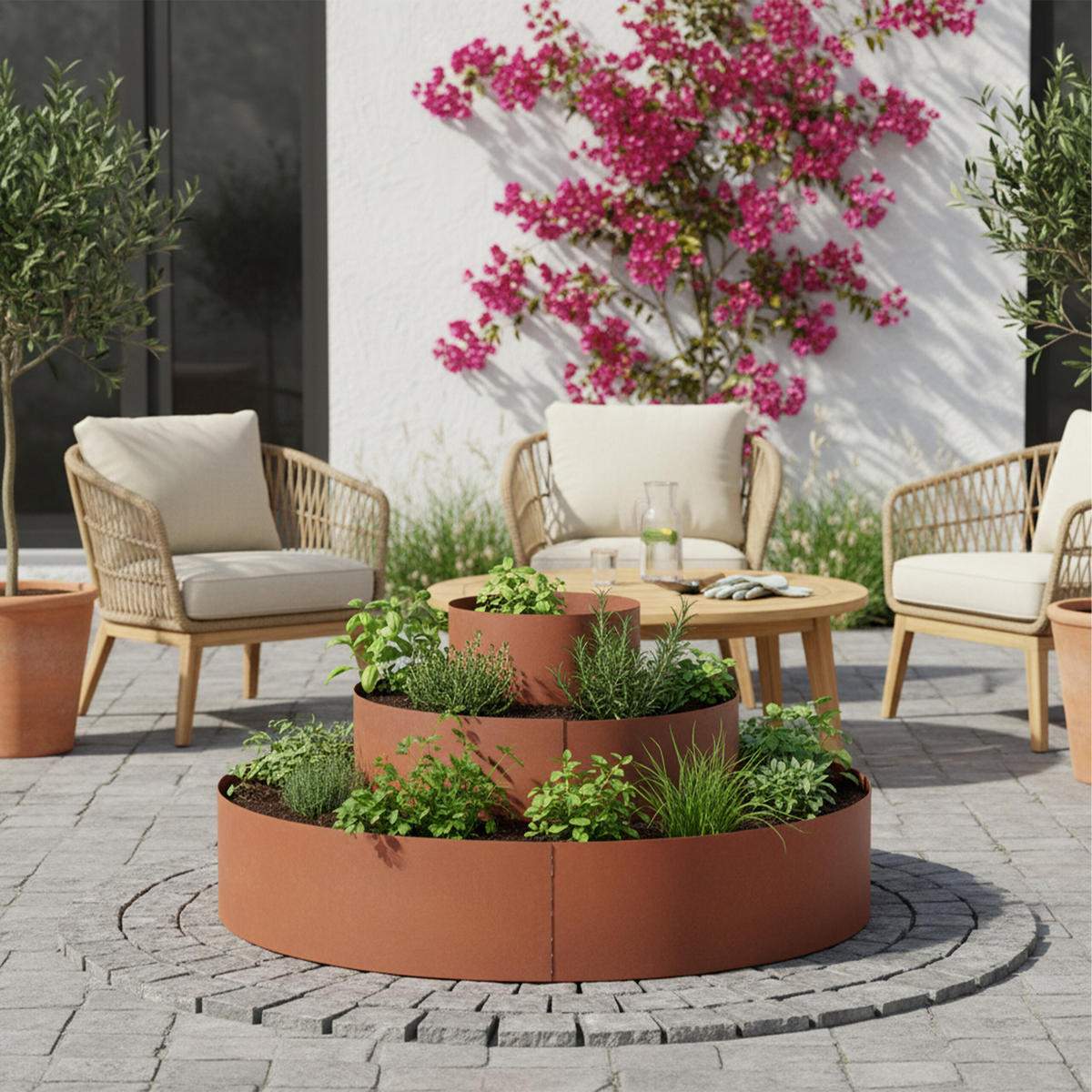 KRÄUTERSPIRALE Braun Stahl Edelrost 3-tlg. 90 cm - Braun, Metall (90/20/90cm) - Relaxdays