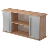 SIDEBOARD mit 2 Flügeltüren 44,8/166,1/84 cm in Nussbaumfarben/Silberfarben Chromgriff - Silberfarben/Nussbaumfarben, Holzwerkstoff (166.1/84/44.8cm) - bümö
