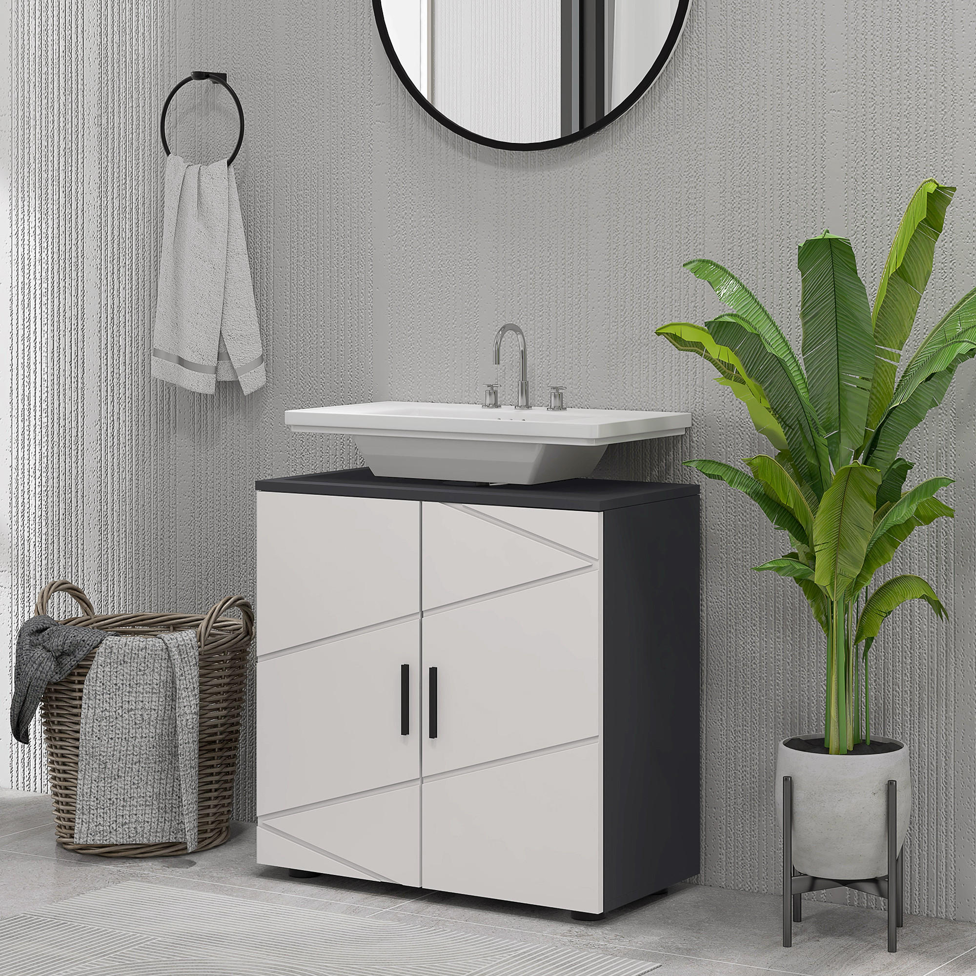 WASCHBECKENUNTERSCHRANK Unterschrank mit Schrankfach Griff, Grau 60 x 30 x 60 cm - Grau, Holzwerkstoff (30/60/60cm) - Kleankin