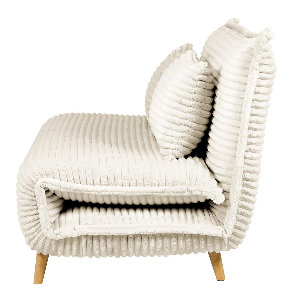 SCHLAFSOFA - Cord / Eiche - Creme, Eiche Hell - Eichefarben/Creme, Eichenholz/Textil (150/87/92cm) - home24