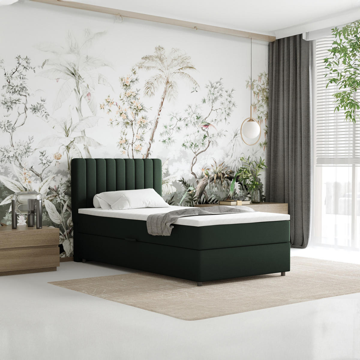 BOXBETT Everest 100 x 200 cm Einzelbett mit hochwertiger Bonell-Matratze und Topper - Grün, Holz (100/200cm) - Panda Möbel