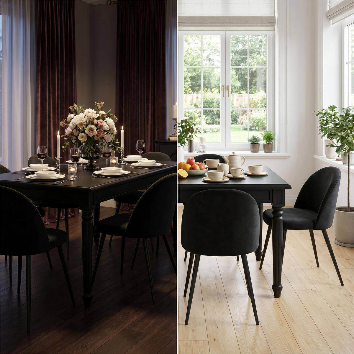 ESSGRUPPE Amaretta mit Esstisch Schwarz und 6 Stühlen Schwarz, 180 x 100 cm - Schwarz, Holz/Textil (180/75/100cm) - ebuy24