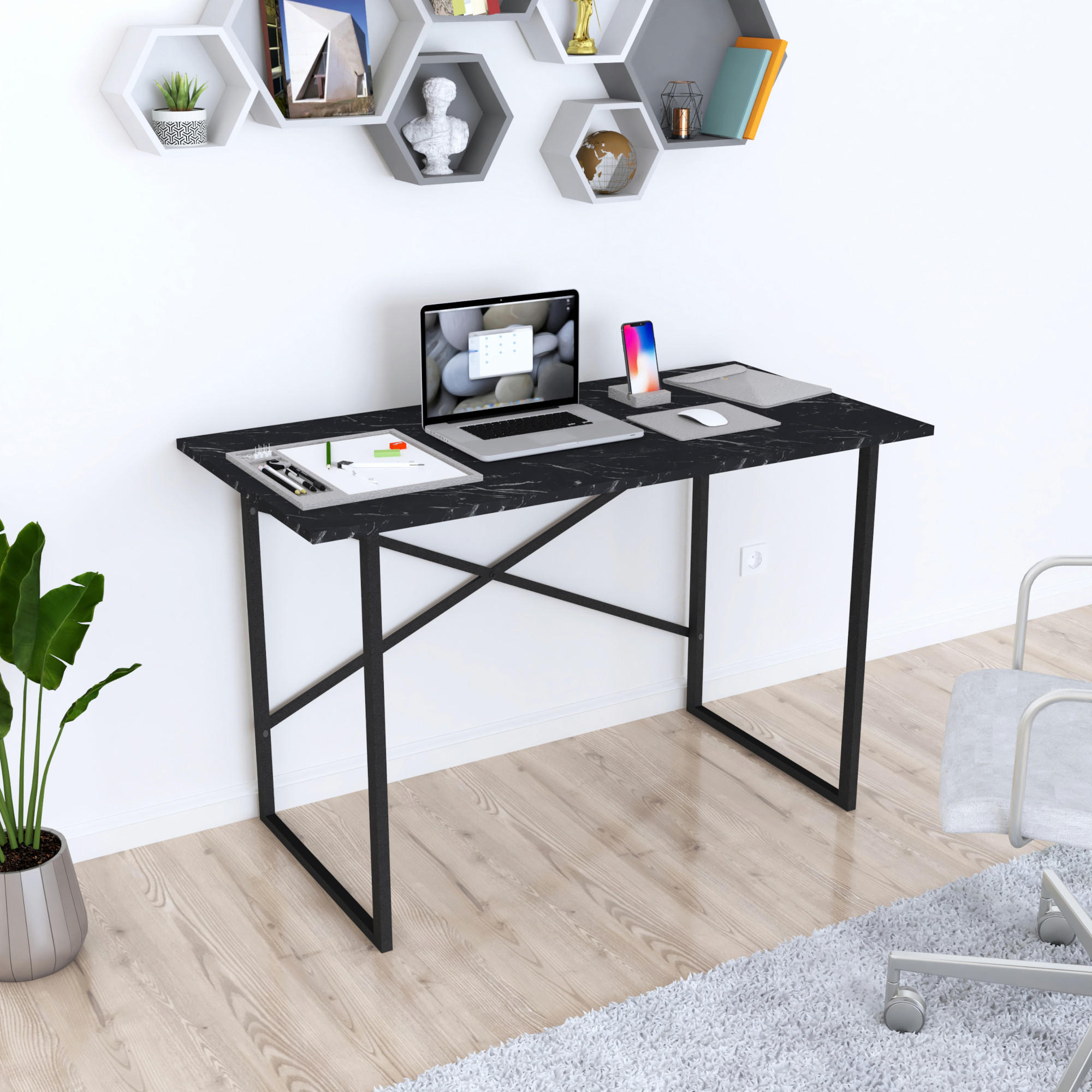 SCHREIBTISCH Tjeldsund - Schwarz, Holzwerkstoff/Metall (60/120/75cm) - [en.casa]