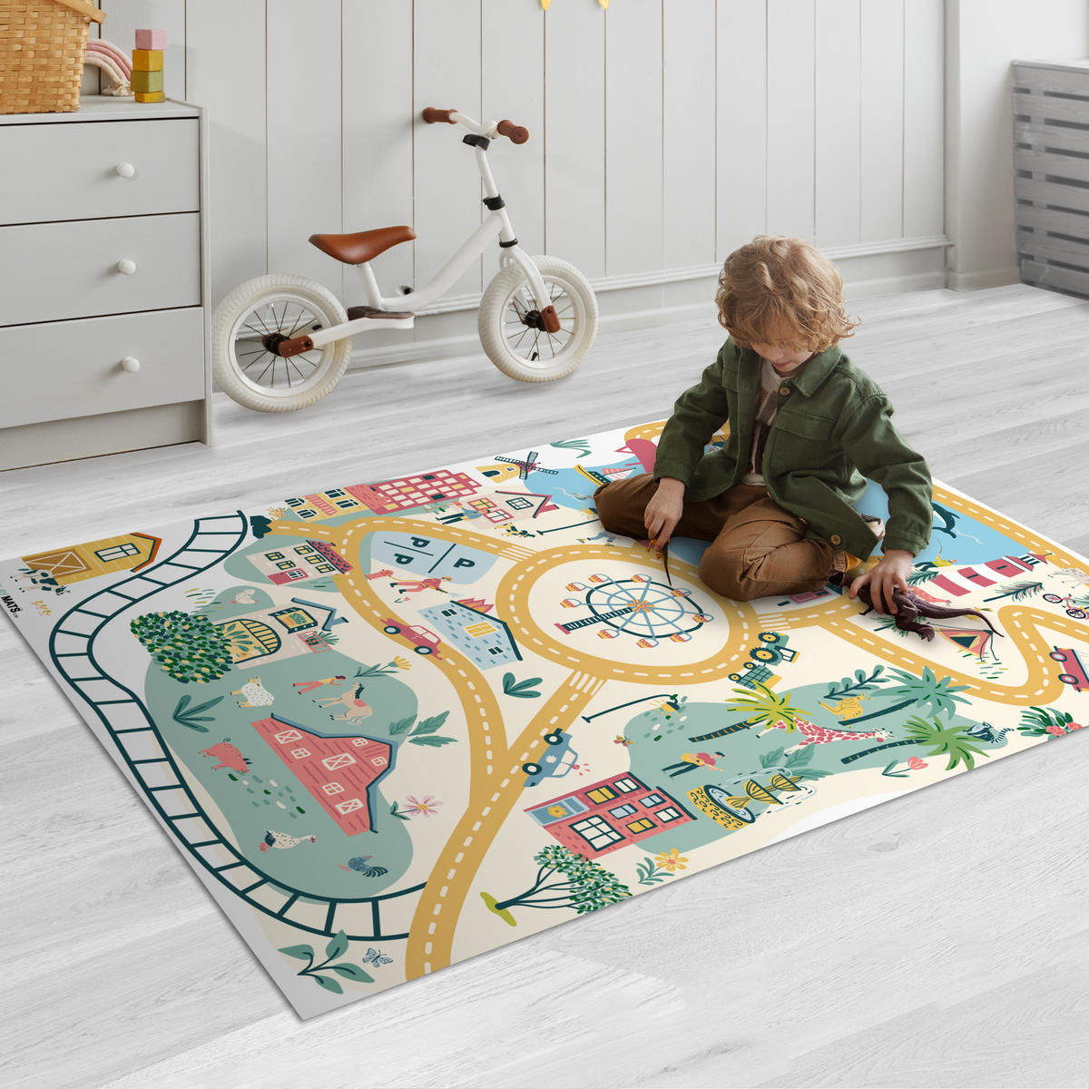 KINDERTEPPICH Riesenrad - Stadt - Tiere - Auto - Kinder 90x135 cm - Multicolor, Kunststoff (90/135cm) - MuchoWow