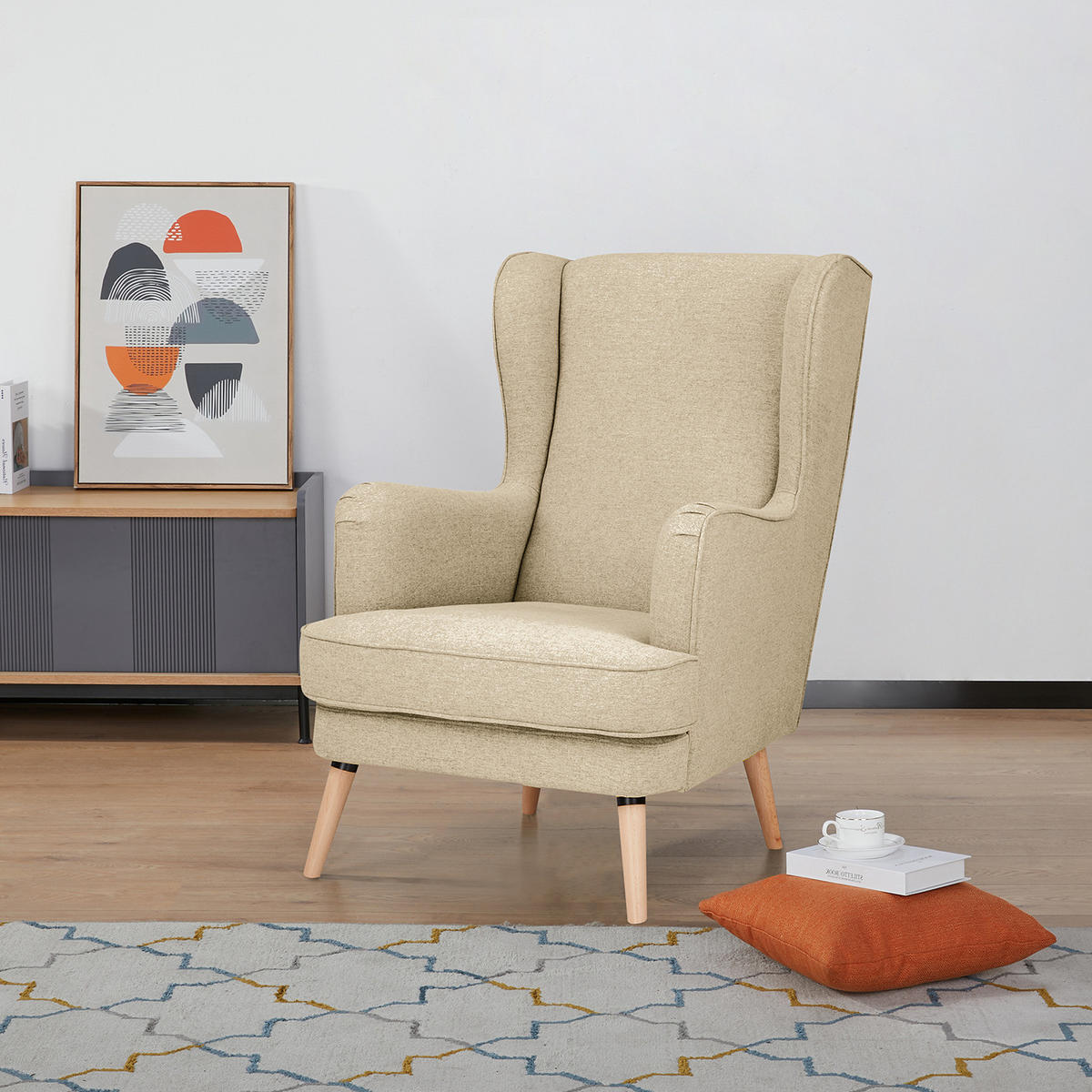 OHRENSESSEL - Beige, Textil (73/107/96cm) - home24