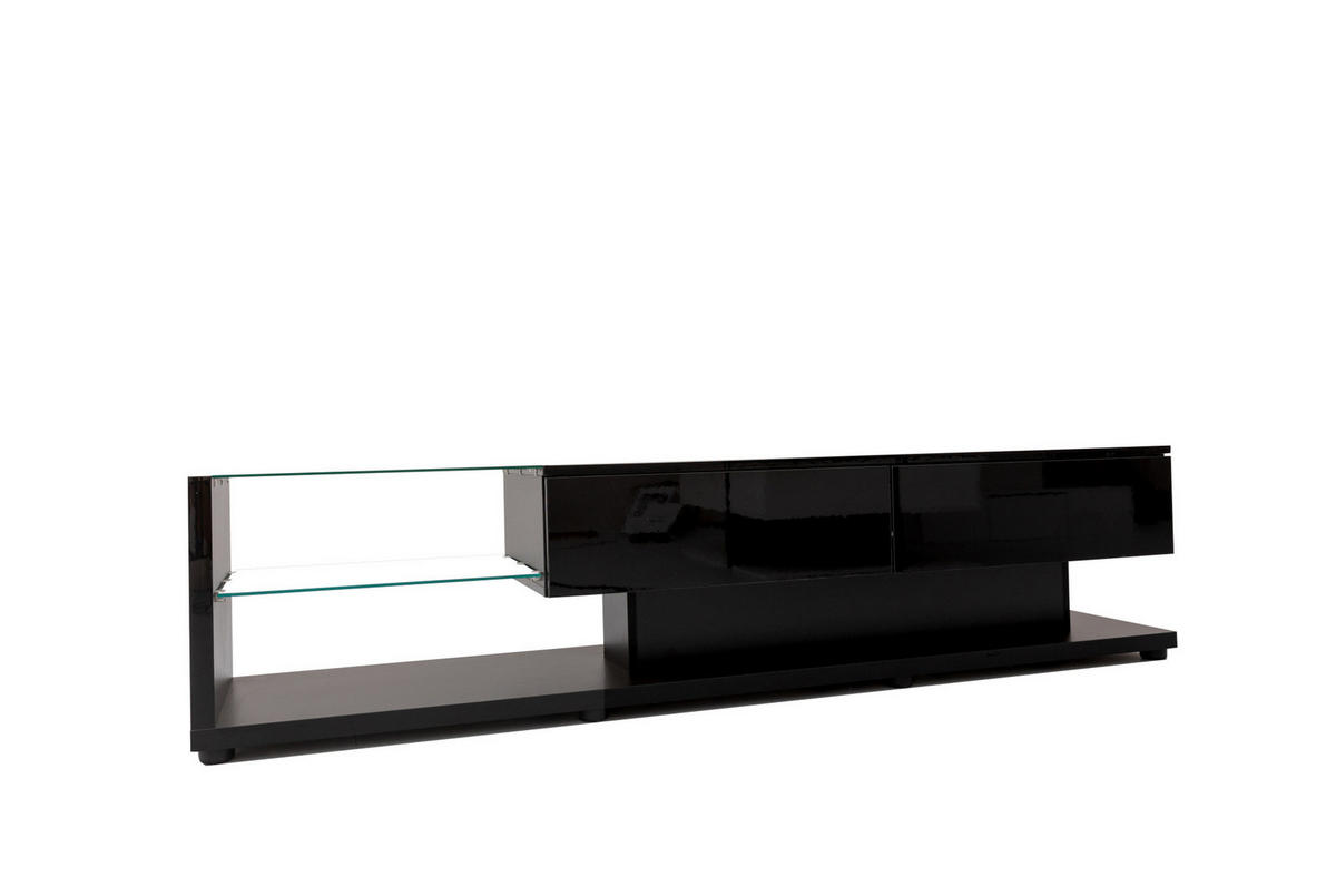 LOWBOARD 170/36/38 cm in Schwarz Hochglanz mit 2 Schubladen und LED-Beleuchtung - Schwarz, Holzwerkstoff (170/38/36cm) - Flora Grace